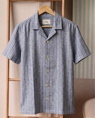NWT $182 Mens FOLK Clothing Healey Linen & Cotton Blue Short Sleeve Shirt sz M