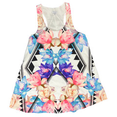 Tobi Mini Dress A Line Swing Lined White Floral Print Sleeveless Size Medium