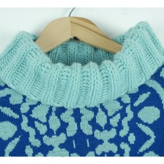 Vintage M L Turtleneck Sweater 100% Wool 60s Retro Blue Maximalist Twee Quirky