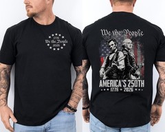 George Washington Abe Lincoln Playing Guitar 250th America Front & Back T-Shirt