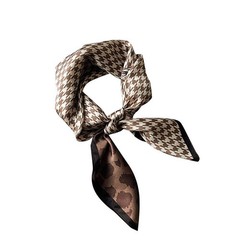 100% Mulberry Silk 27&Prime; Square Scarf Women Neckerchief Bandana Brown Houndstooth