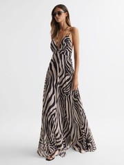 REISS Womens Vida Zebra Print Maxi Dress in Black/White Size 14