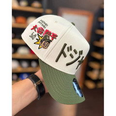LA Dodgers Japanese Katakana Hat Cream Olive Green Two Tone Baseball Cap