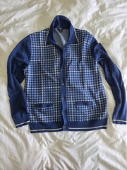 Todd Snyder Guncheck Houndstooh Button Up Cardigan Blue Large