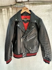 Straight To Hell (Baron) black and red Leather Jacket Red Lined Zip/Snap Size 46