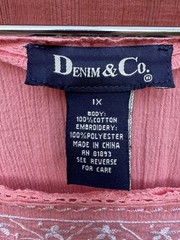Denim & Co Pink Peasant Top Plus Size 1X Boho Hippie Summer Fairy 100% Cotton