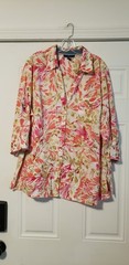 Karen Scott Women&rsquo;s 2X MULTICOLORED Floral Button Up 100% Cotton Shirt