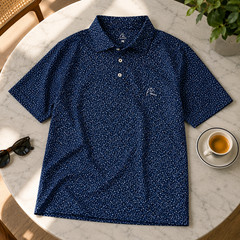 🔥🔥Rhoback Men&rsquo;s The Mulligan Polo XL-Navy White Golf Pattern Country Club Top
