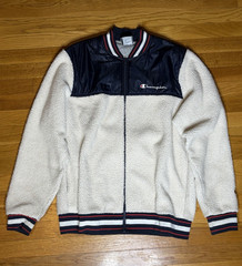 Champion Men’s Full Zip Bomber Jacket Colorblock Blue/White/Red Size L