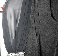 Gorgeous McDuggal Black Pearl Embellished Sheer Sleeve Knee Length Formal Dress