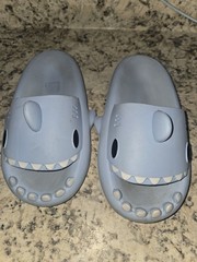 Blue EVA Shark Slides Are Designed with A Playful Shark Face Size 8.5 Used Good