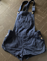 Denim Co Size UK 8/US 4 or 6 Black Shortalls Overalls Black Canvas w/Pockets