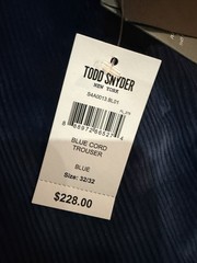 Todd Snyder Duca Visconti Di Modrone Sutton Pant Mens 32×32 Blue Corduroy