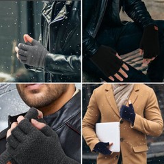 Winter Alpaca Wool Fingerless Gloves Thermal Men Knitted Half Finger Mitten Lot