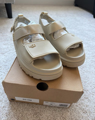 UGG Beige Strappy Hook & Loop Logo Synthetic Rubber Sandals