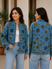 Indian Handmade Cotton Suzani Embroidered Jacket Women Boho Floral Ethnic Coat