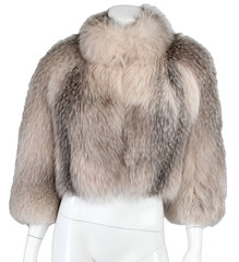 LOUIS VUITTON Beige & Ash Brown Fox Fur Cropped 3/4 Sleeve Jacket 36