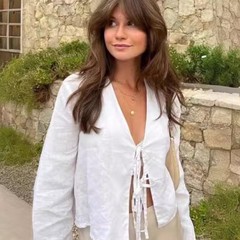 Womens Front Tied Tops Summer Linen Cotton Baggy Tee Shirts Blouse Cover up Top
