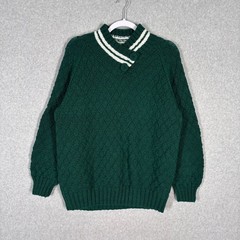Vintage Homemade Fisherman Sweater Large Argyle Tennis Prep Knit Buttons Retro