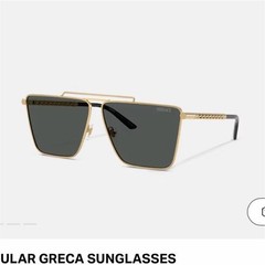 Versace Tubular Greca Rectangular Sunglasses Black Tinted Lens Gold Metal
