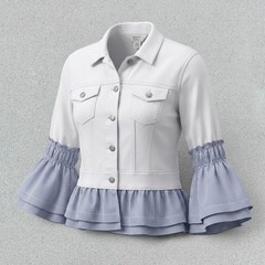 CROWN & IVY White Denim Jacket Blue Pinstripe Bell Sleeves and Hem, XLP