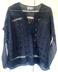 Anthropologie Black Embroidered Lace Mesh Floral Boxy Top Tee Sz S