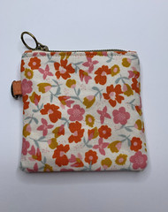 Zipper pouch wallet handmade floral in coral pink mustard 4.5 inchs x 4.5 inches