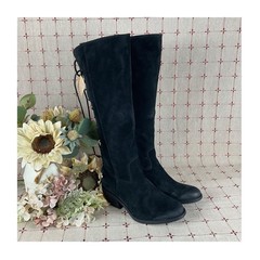 Aqua Sofft “Sharnell” Black Suede Knee High Boots Lace Up Back Water Resistant 6