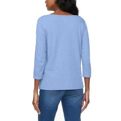 Kirkland Signature Women&rsquo;s 3/4 Sleeve Boatneck Slub Tee, Blue, Size XL