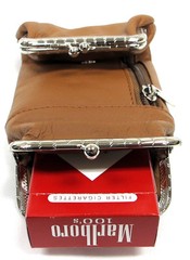 Multi Function Leather Cigarette Case Pouch Coin Purse Snap Top+ Zipper Lt BROWN