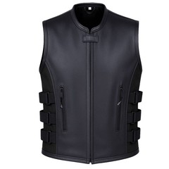 New Men&rsquo;s Motorcycle Real Cowhide Leather Vest Adjustable Stylish w/ CE Armor