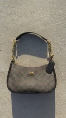COACH Teri Shoulder Bag In Signature Canvas Walnut Black Brand New