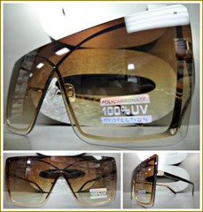 Oversized Exaggerated Retro Shield Style SUN GLASSES Gold Frame Huge Honey Lens