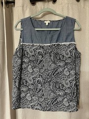 Talbots Women&rsquo;s L Scoop Neck Sleeveless Paisley Tank Top Blue Black White