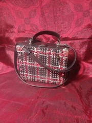Black Sam Edelman Gracia Plaid Hardcase Crossbody Purse Woven Handbag Tweed