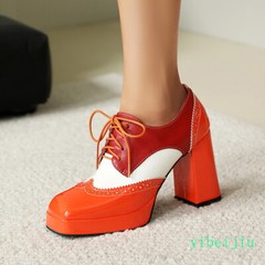 Women&rsquo;s Wing Tip Patchwork Wing Tip High Heels Shoes Leather Platform Two Tone