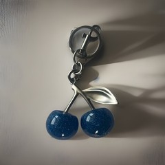 Glitter Blue Cherry Bag Charm Keychain – SILVER Hardware + Velvet Dustbag