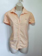 Tommy Hilfiger orange gingham check short sleeve shirt blouse 8 preppy