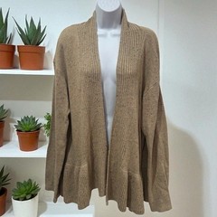 NEW Easel Tan Multicolor Micro Dot Ruffle Cardigan Holiday Wool Blend Cozy L