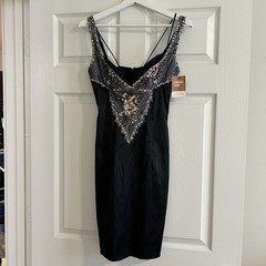 Julian Johnson Mandalay Beaded Sequin Black Satin Silk Dress