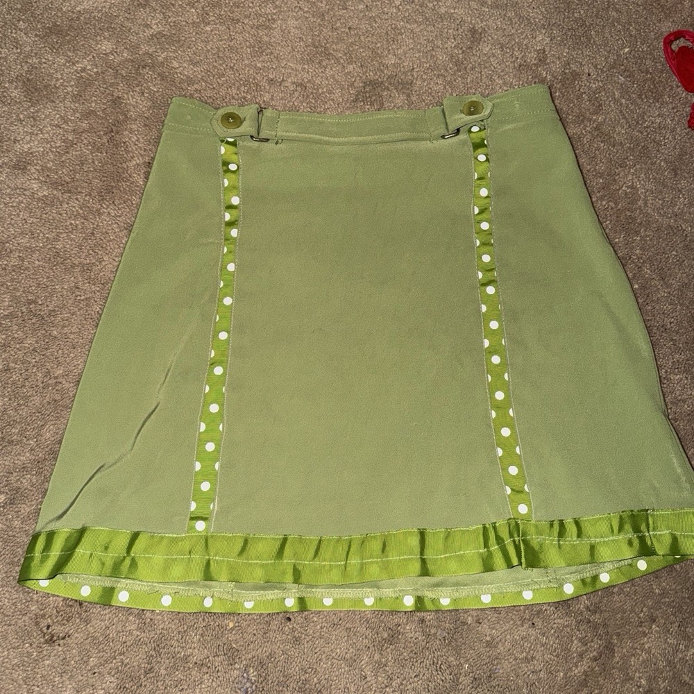BCBG Max Azria Green Solid A-Line Ruffle Hem Short Skirt Women&rsquo;s Size 4