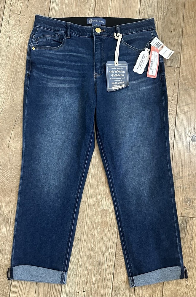 NWT Democracy “Ab”Solution Girlfriend Jeans Mid-Rise 12P Eco-friendly Dk Blue