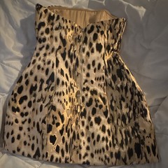 Bardot Strapless Overbust Animal Print Corset Dress Brown/Black Size US 2 Zip Up