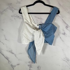 SHEIN Tie Front Tank Top Womens Small Color Block Blue White