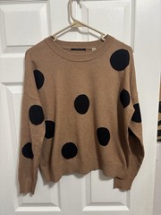 Tahari Size S Polka Dot Pullover Sweater Brown Camel Black