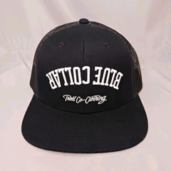 Troll Co SUPPORT BLUE COLLAR Snapback Trucker Mesh Hat Cap Flat Bill Black CLEAN