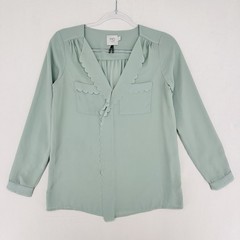 HD in Paris Anthropologie Scalloped Remi Blouse Womens Size 0 Light Blue Ruffle