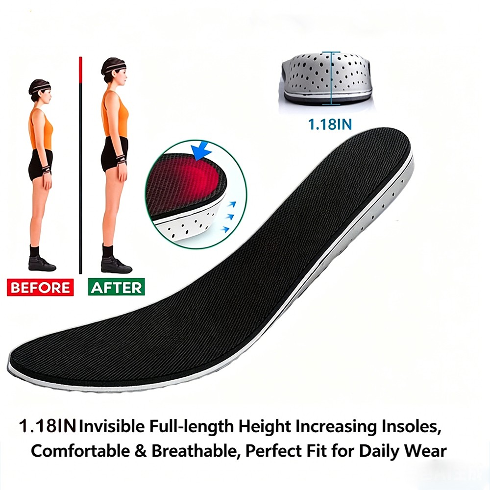 Invisible Height Boost Inserts Cuttable Shock-Absorb Breathable Lift Insoles