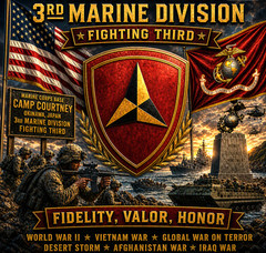 3RD MARINE DIVISION* FIGHTING THIRD*VINYL*2-SIDED SHIRT. USMC OFFICIALY LICENSED