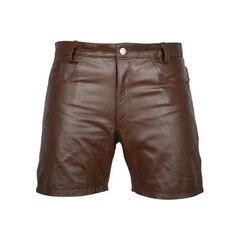 Mens,Cow Leather Shorts Brown Casual 5 Pockets Short Zipper Fly Real Leather
